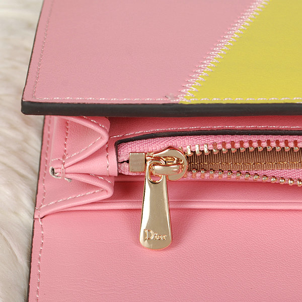 dior bi-fold wallet calfskin 119 pink&yellow